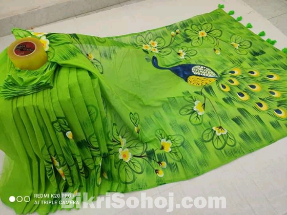 Colourful Half Silk Hand Print Saree